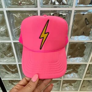 Aviator Nation Neon Pink Trucker Hat with Yellow Lightning Bolt new w/o tags
